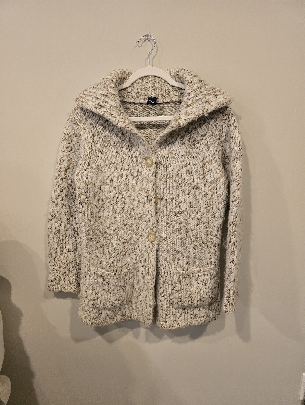 GAP Cream and Tan Marled Wool Blend Cardigan